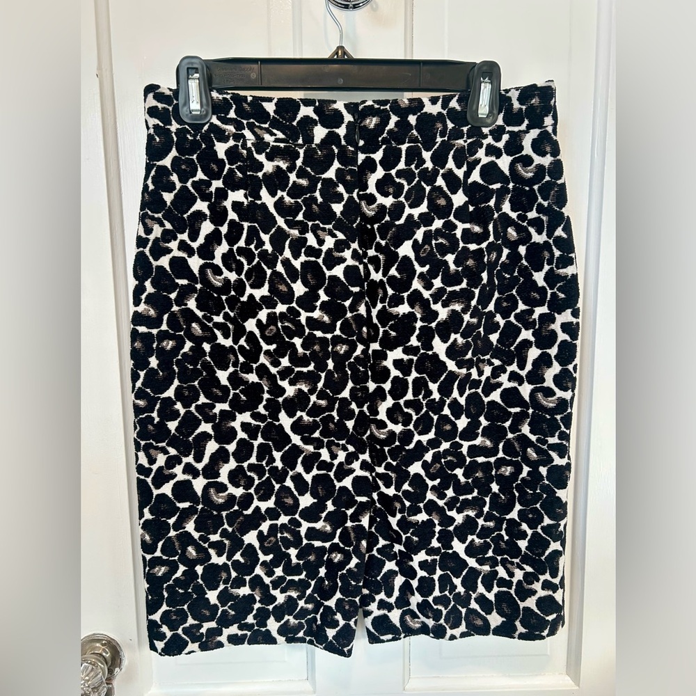 J. Crew Black and White Animal Print Pencil Skirt